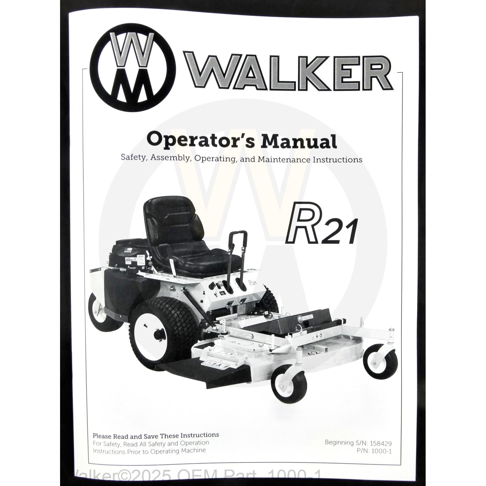 Walker Part # 1000-1 : Operators Manual/MR21