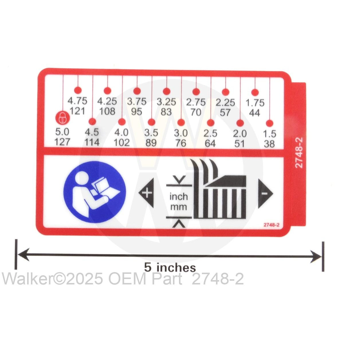 Walker Part # 2748-2 : (NR) Decal, Cutting Height Adj