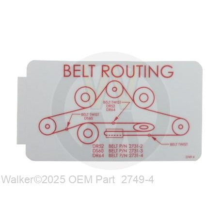 Walker Part # 2749-4 : (NR) Decal, Drive Belt Routing