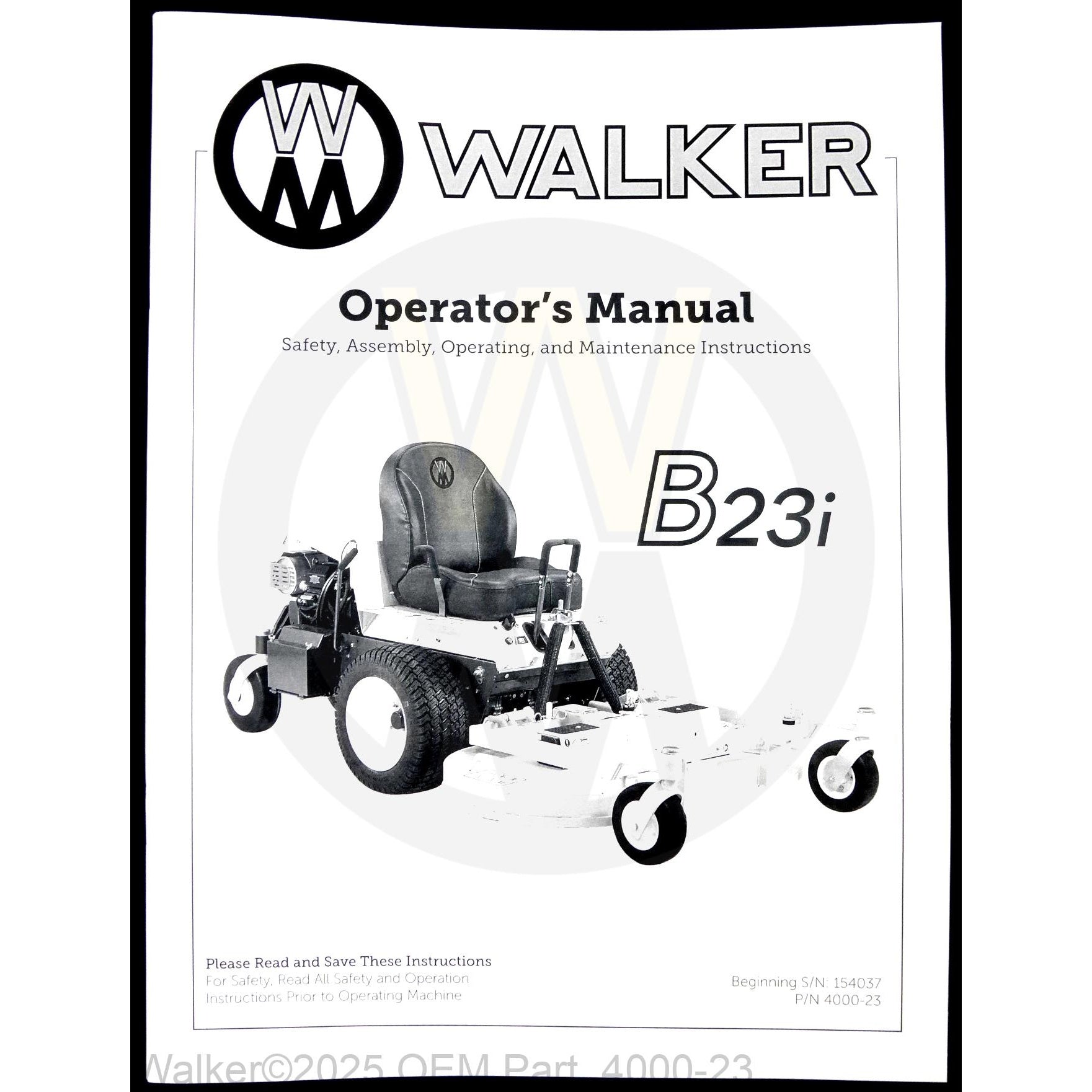 Walker Part # 4000-23 : Operators Manual/MB23i