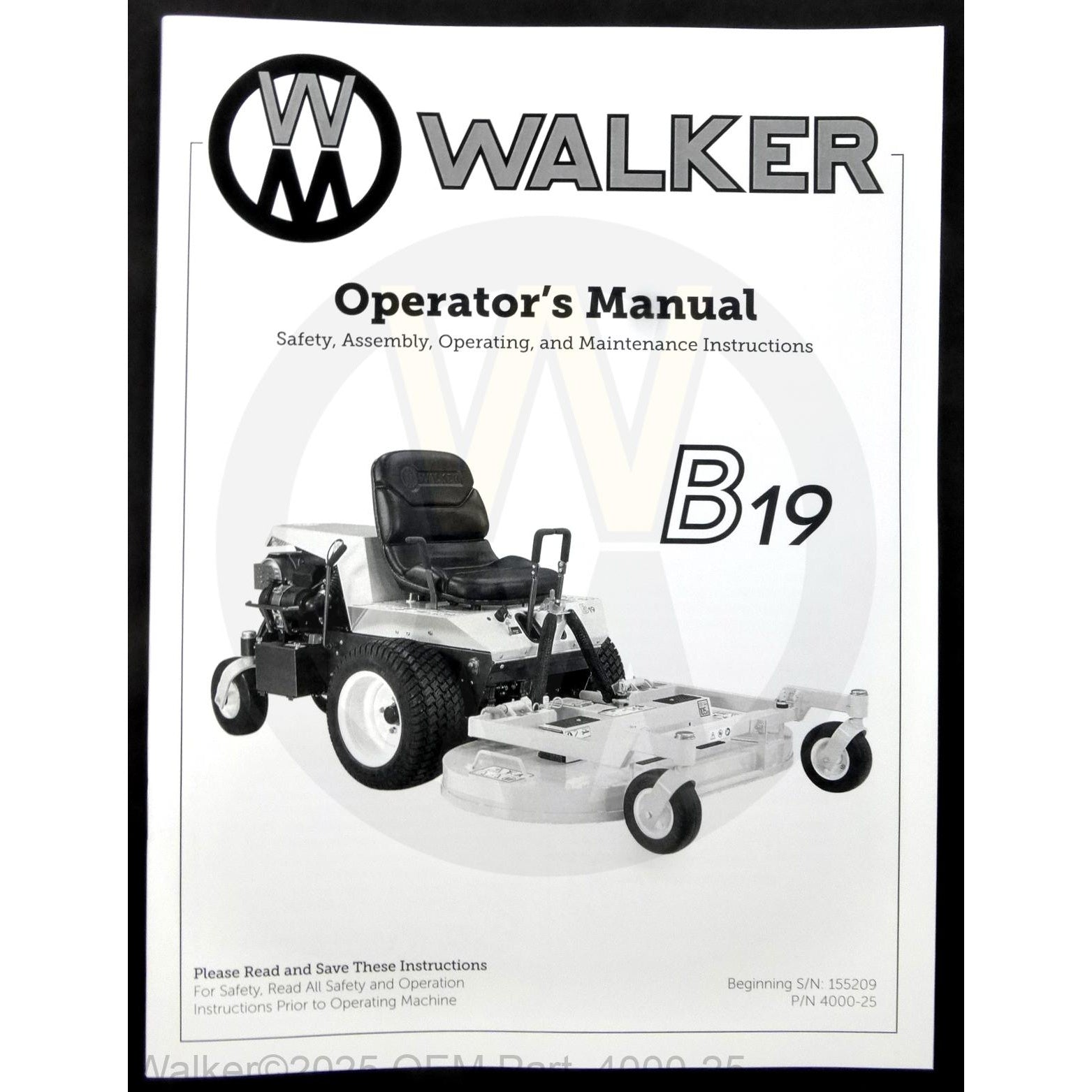 Walker Part # 4000-25 : Operators Manual/MB19