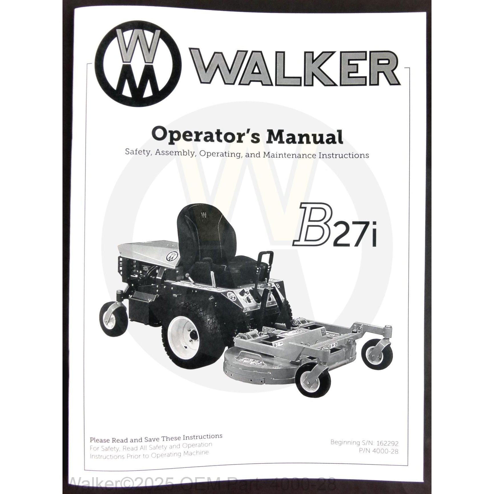 Walker Part # 4000-28 : Operator's Manual, MB27i