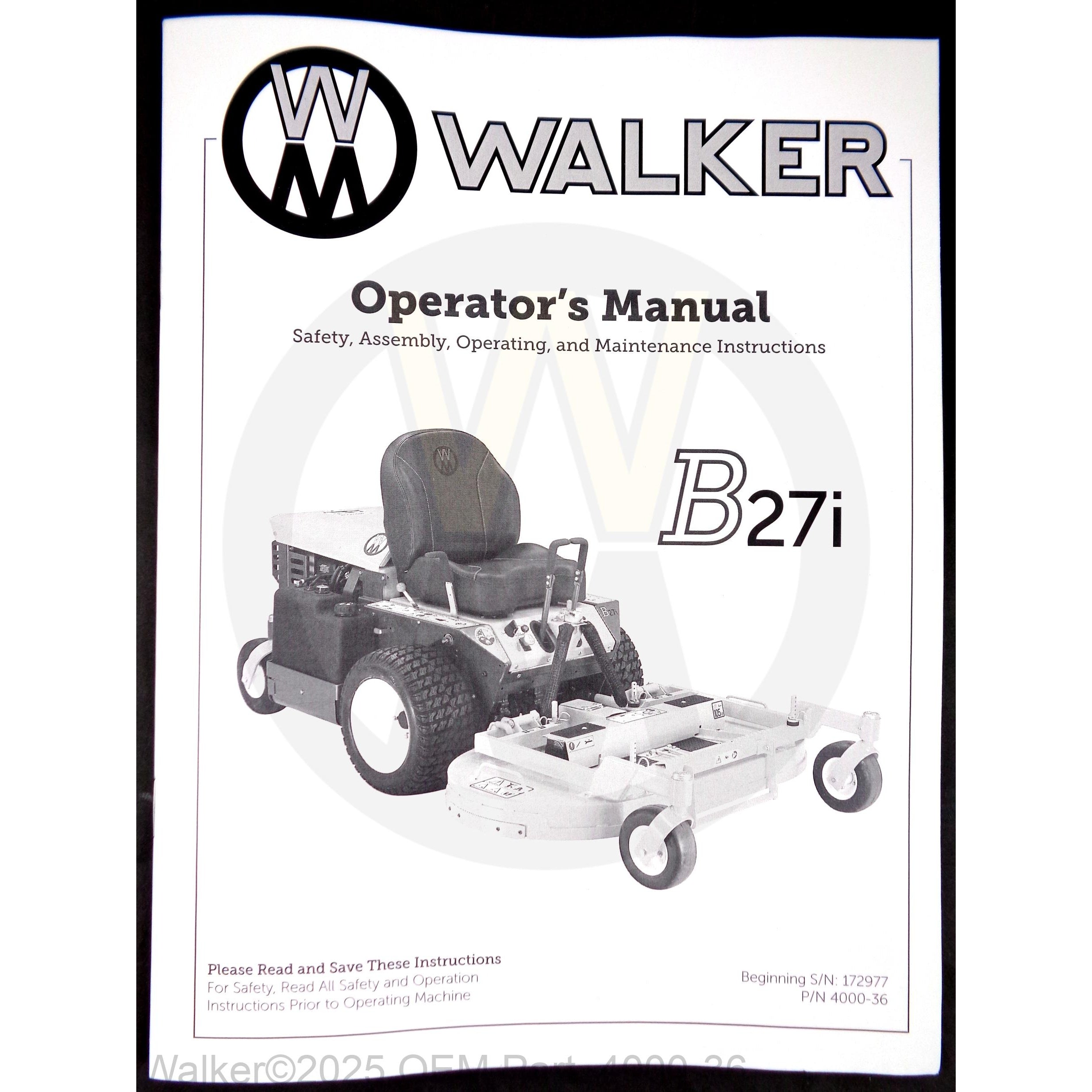 Walker Part # 4000-36 : Operator's Manual, MB27i