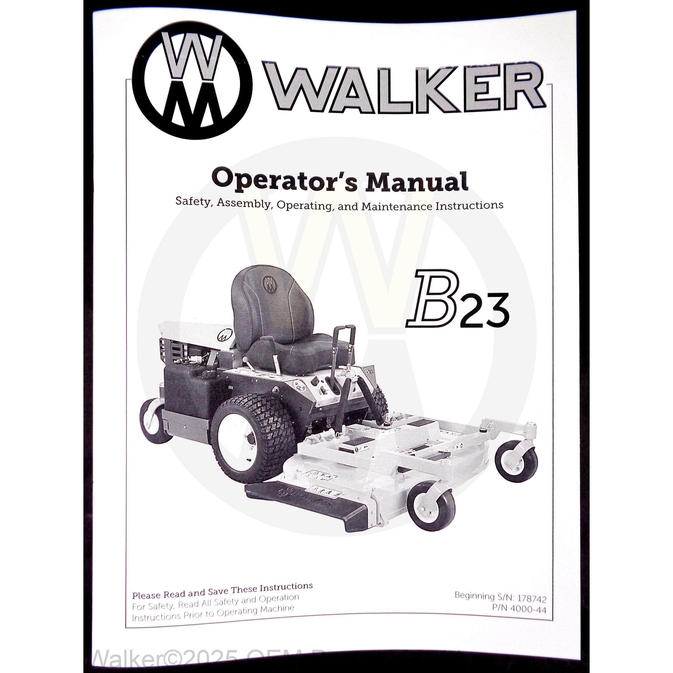 Walker Part # 4000-44 : Operator's Manual, MB23