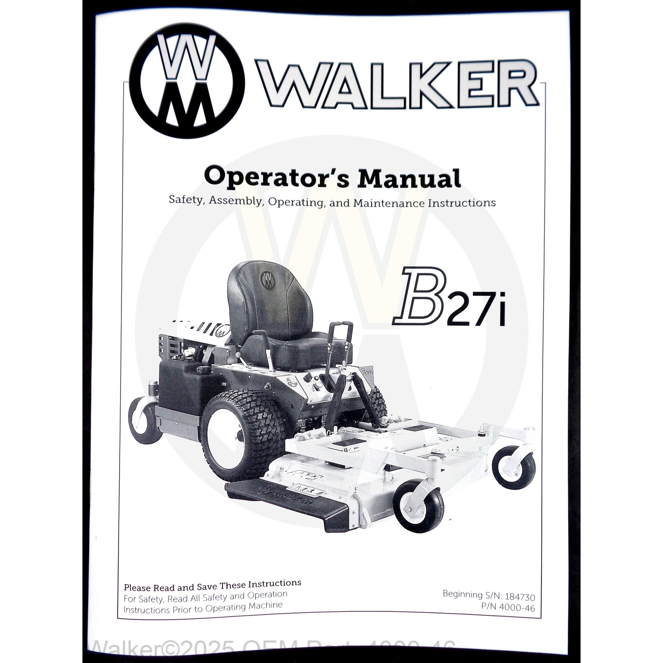 Walker Part # 4000-46 : Operator's Manual, MB27i