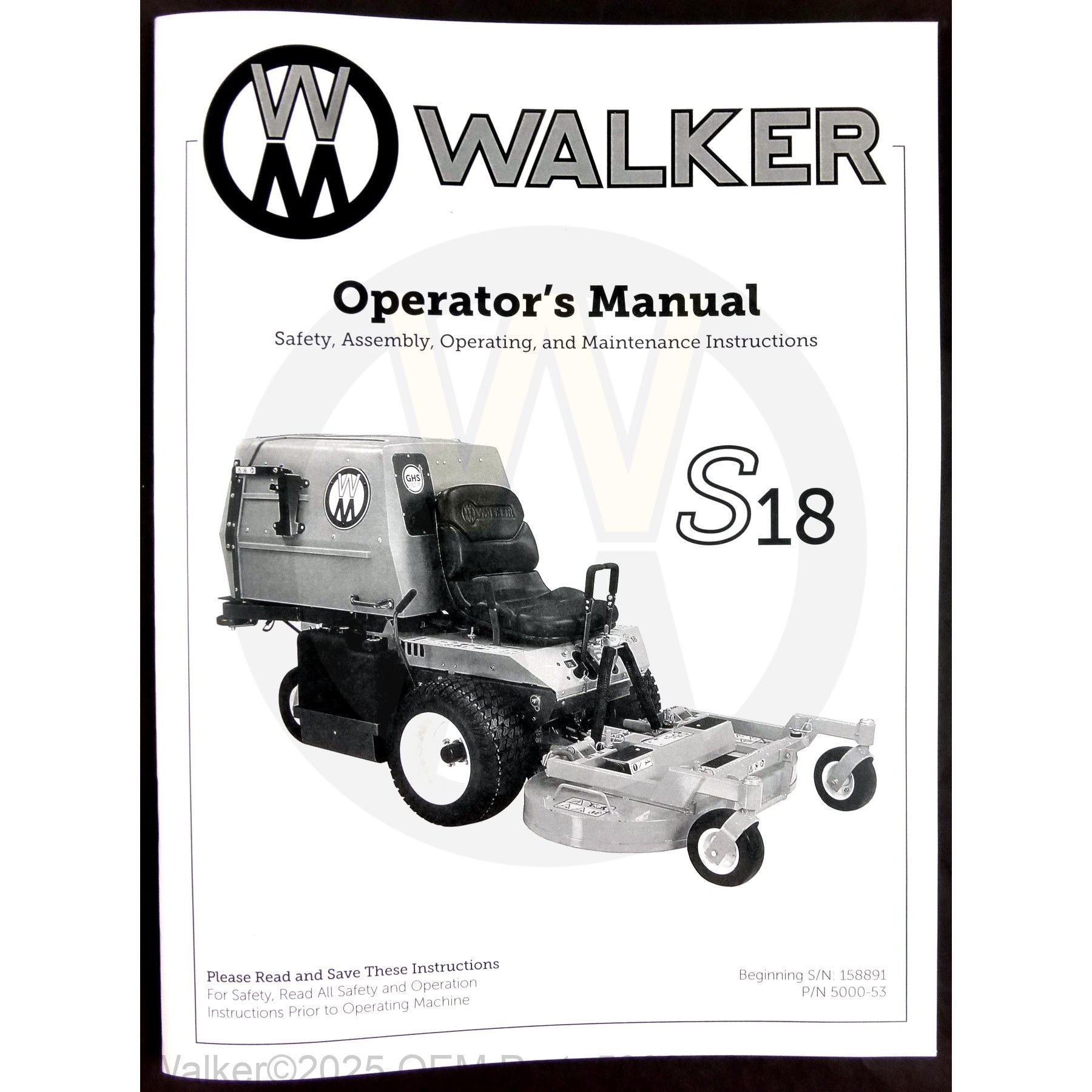 Walker Part # 5000-53 : Operator's Manual, MS18