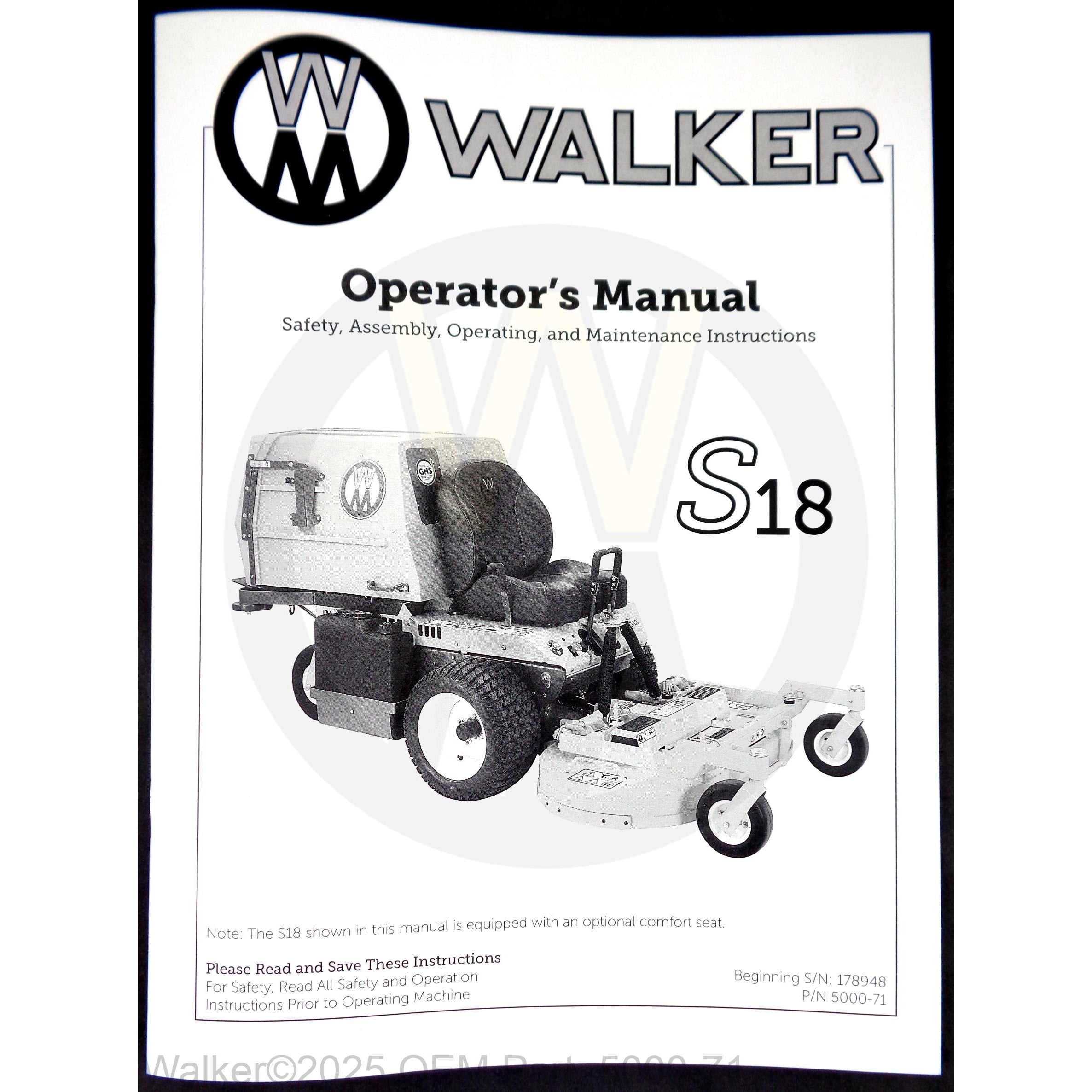 Walker Part # 5000-71 : Operator's Manual, MS18