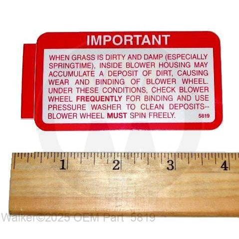 Walker Part # 5819 : (OB) Decal, Blower Maintenance