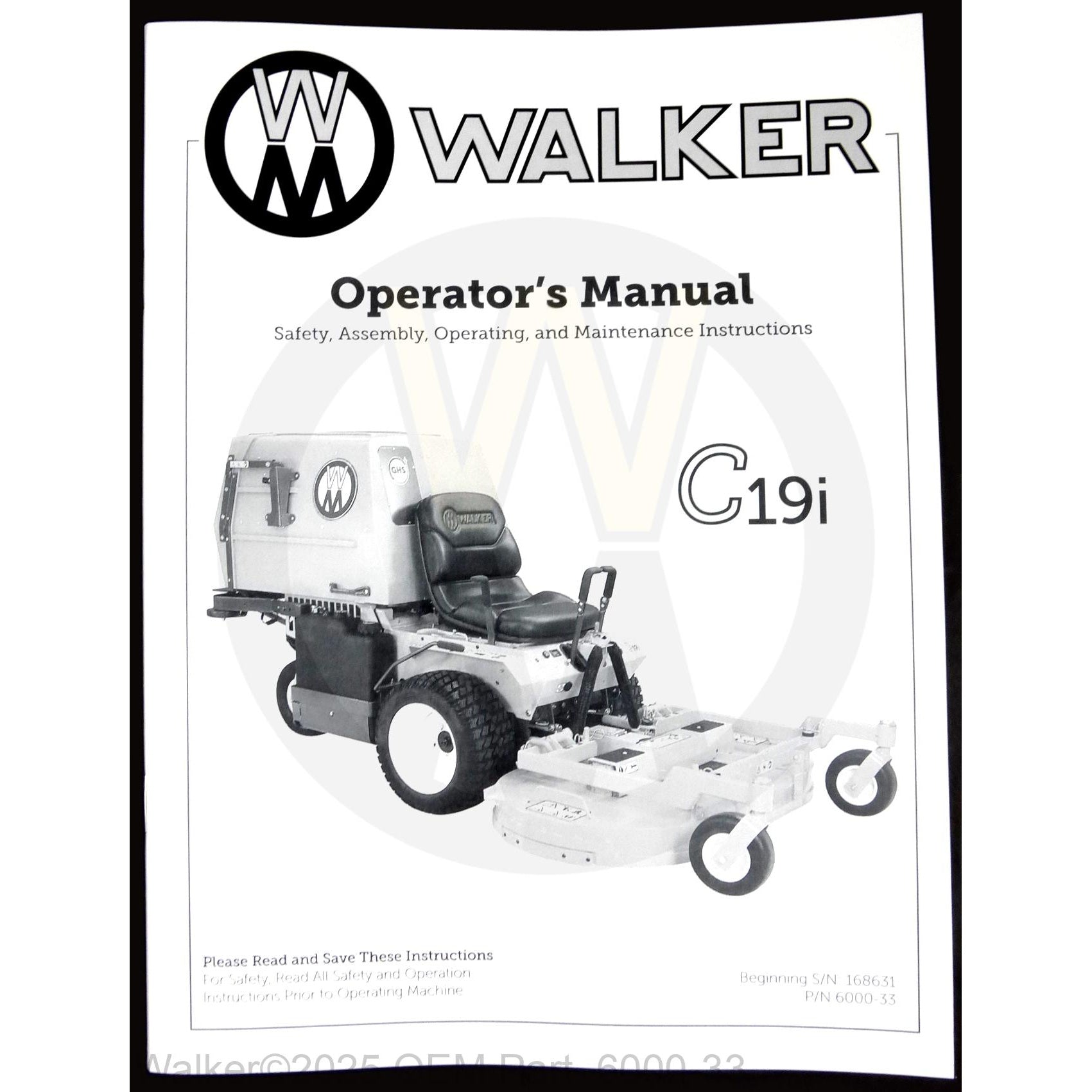 Walker Part # 6000-33 : Operator's Manual/MC19i