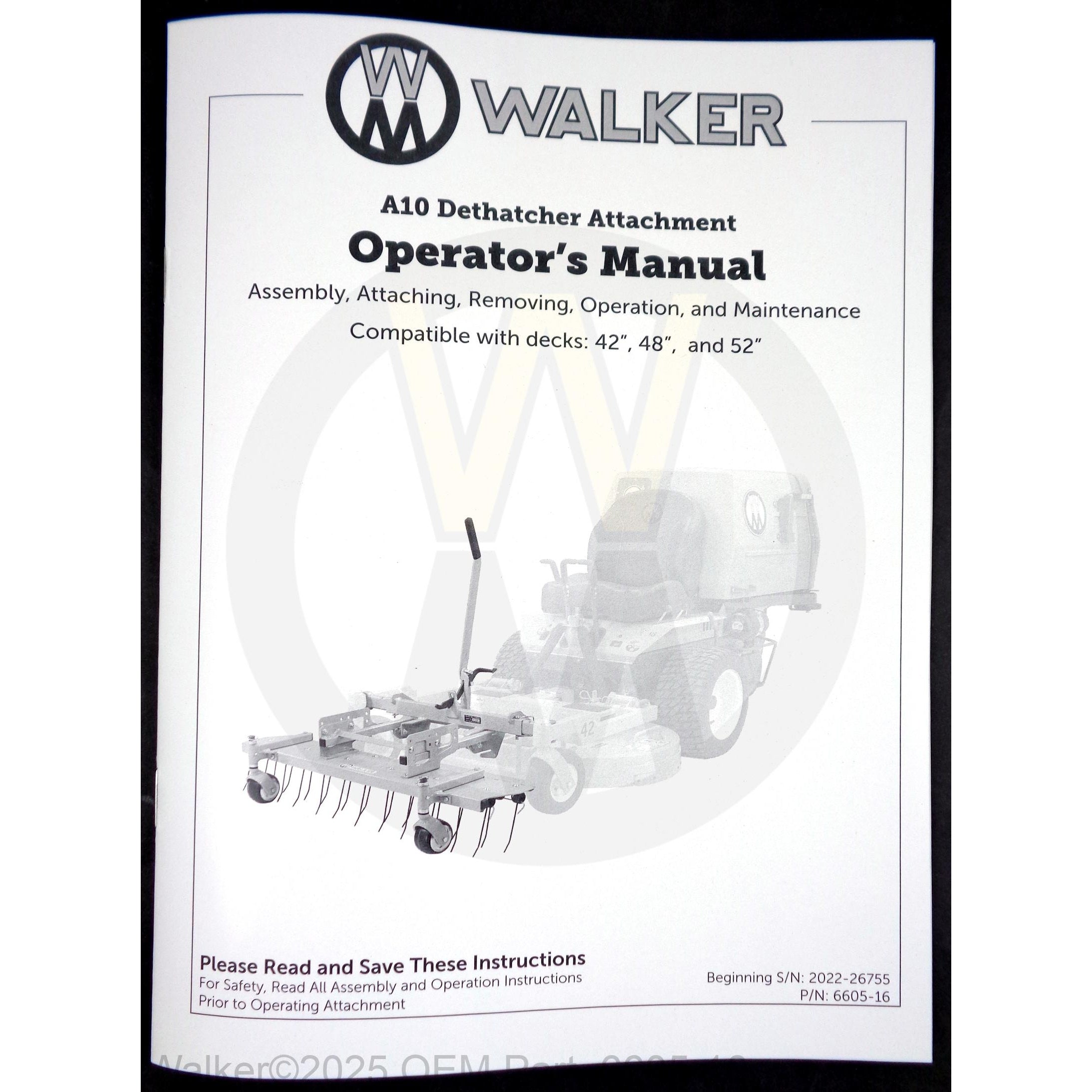 Walker Part # 6605-16 : A10 Operators Manual