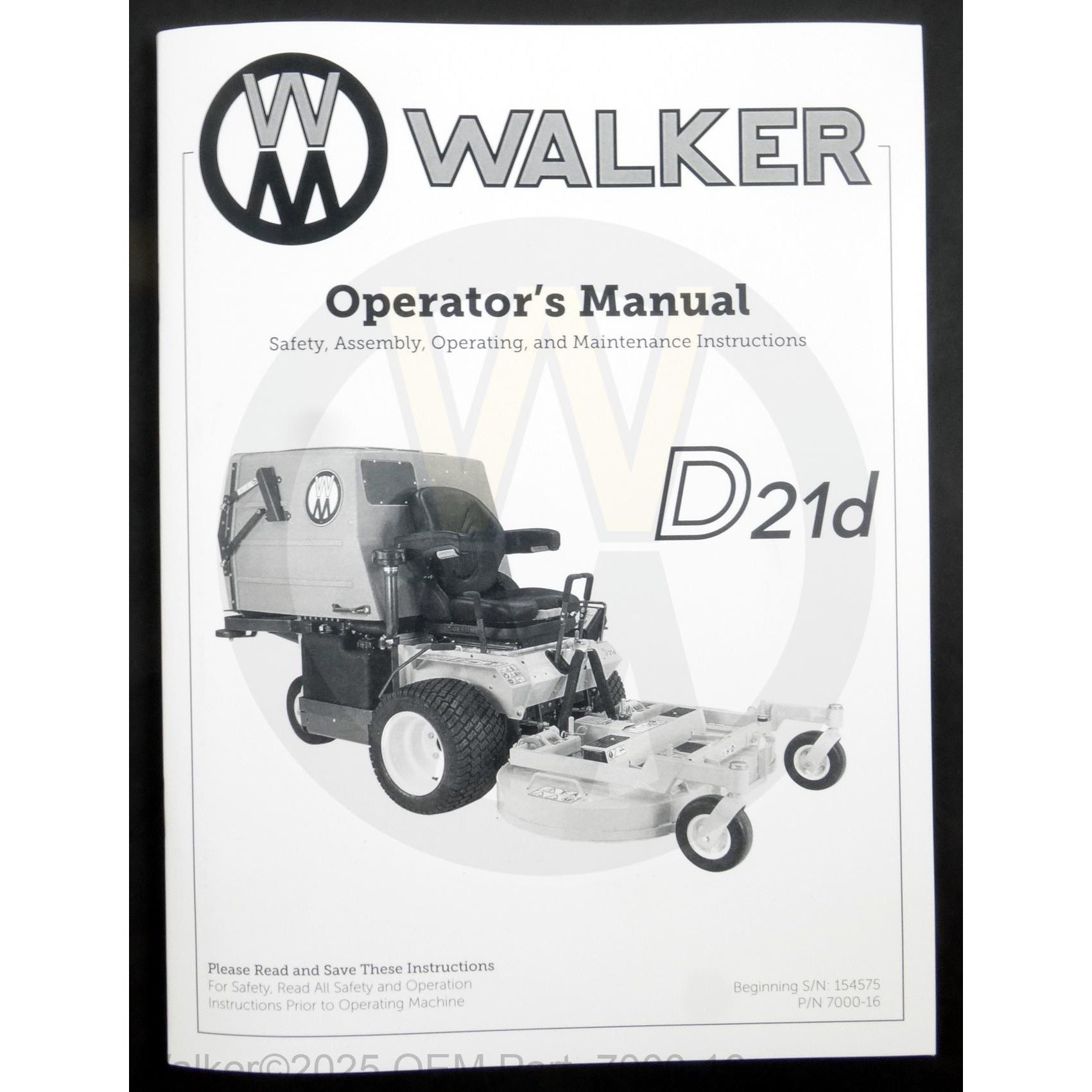 Walker Part # 7000-16 : Operators Manual/MD21D