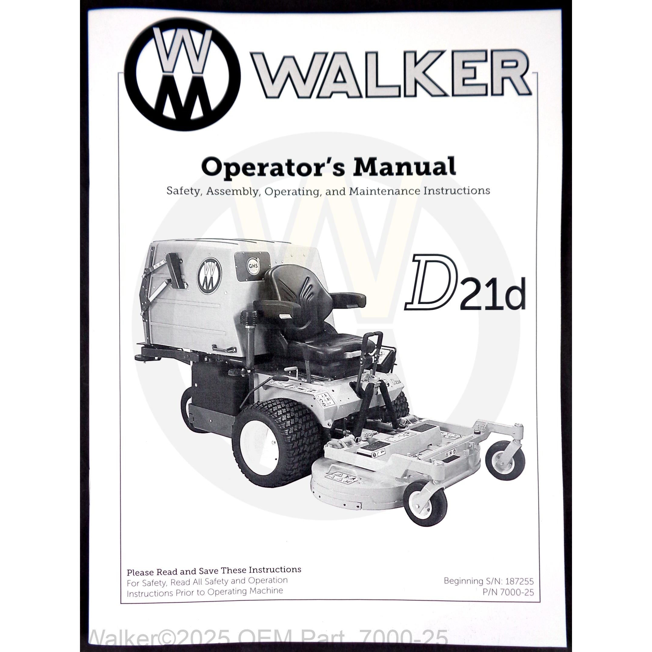 Walker Part # 7000-25 : Operator's Manual, MD21d