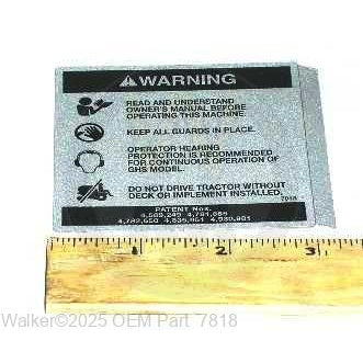 Walker Part # 7818 : DECAL, READ MANUAL/LEXAN