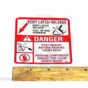 Walker Part # 8400-6 : (SU8600-23) DECAL, DANGER/BODY LATCH