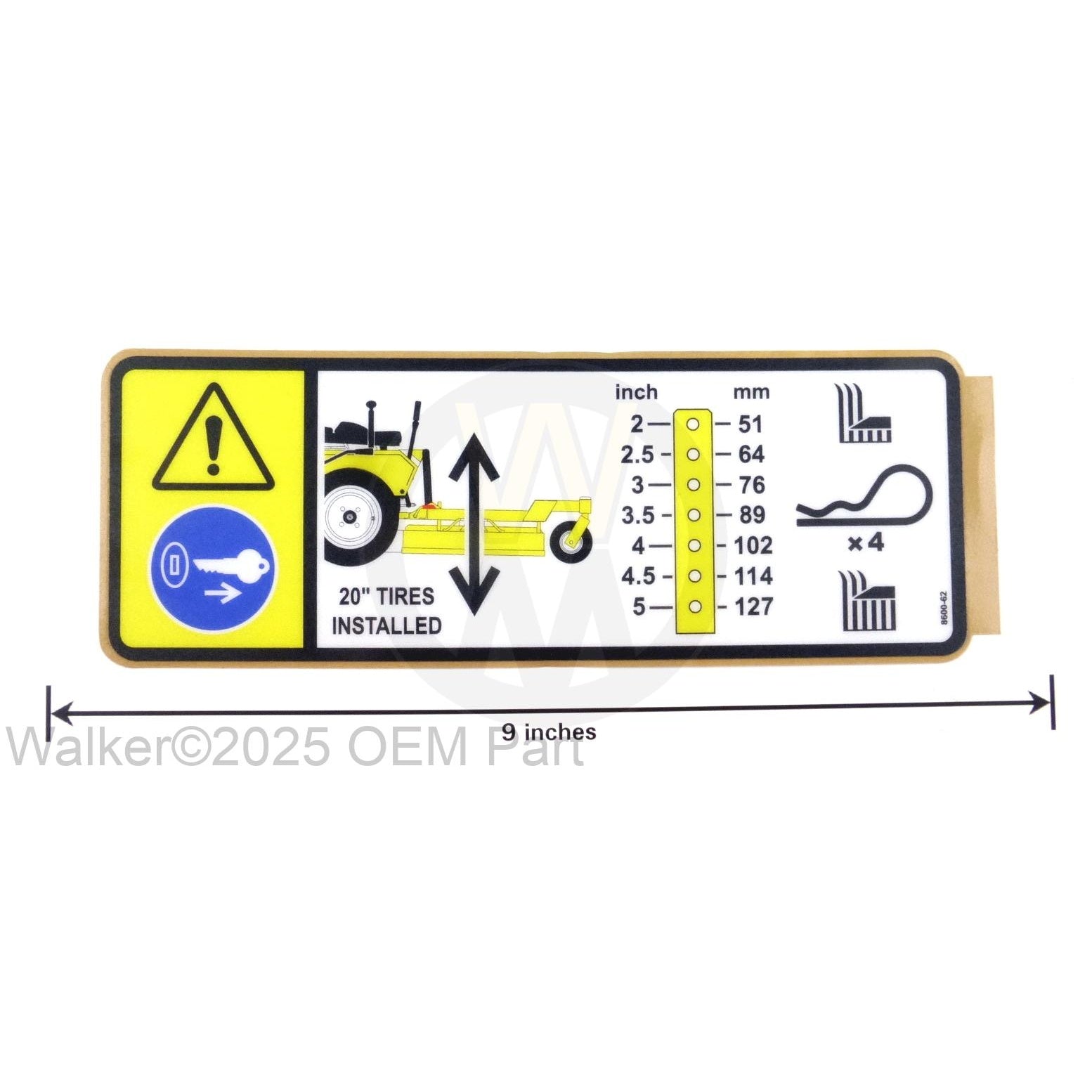 Walker Part # 8600-62 : (NR) Decal, Deck Height Adj (Big Tire)