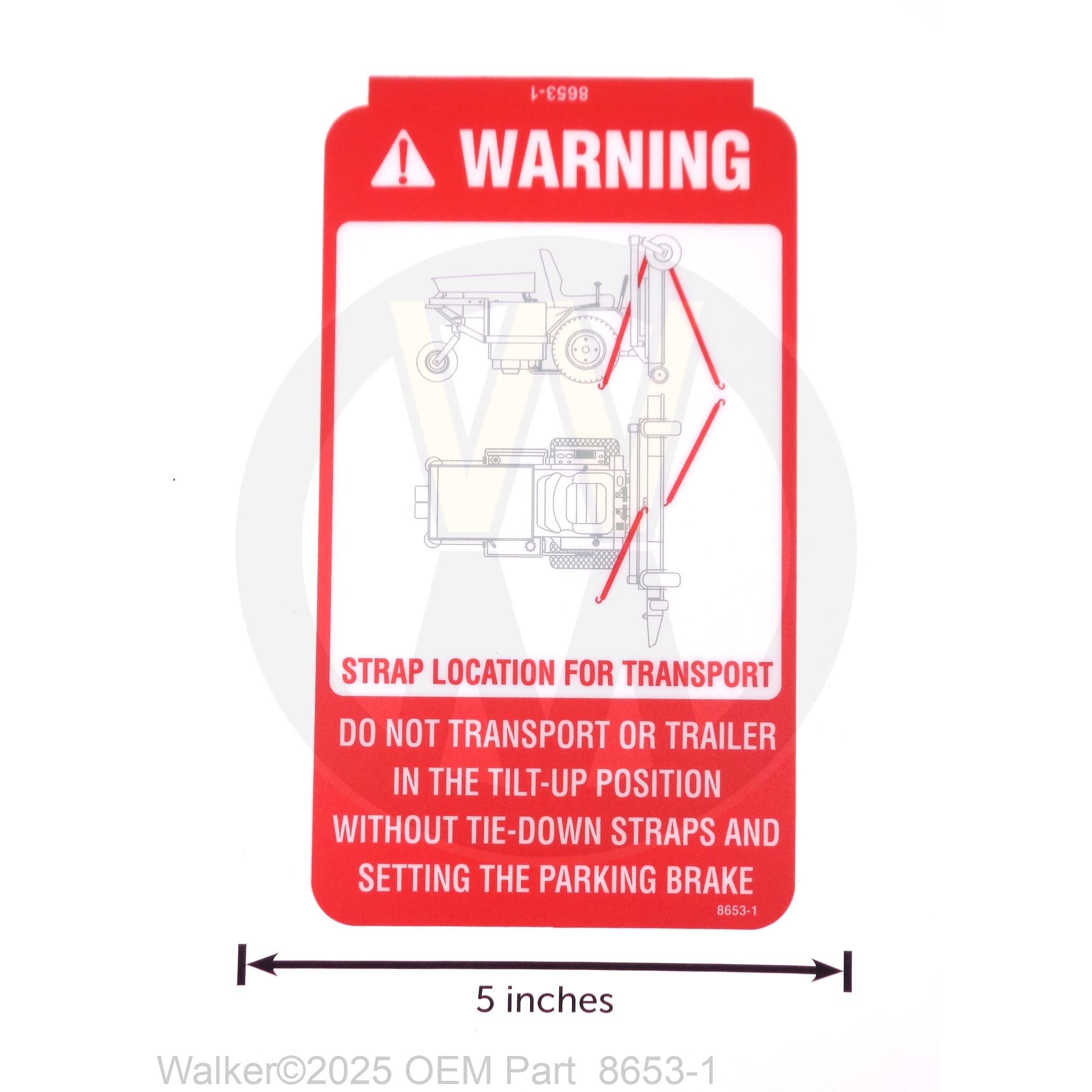 Walker Part # 8653-1 : DECAL, TRANSPORT WARNING/LEXAN