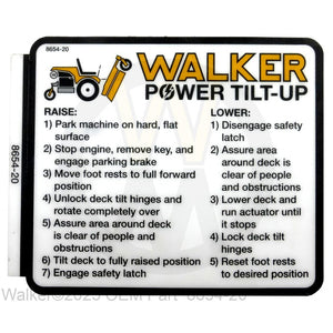 Walker Part # 8654-20 : (NR) Decal, Instructions Power Tilt-Up