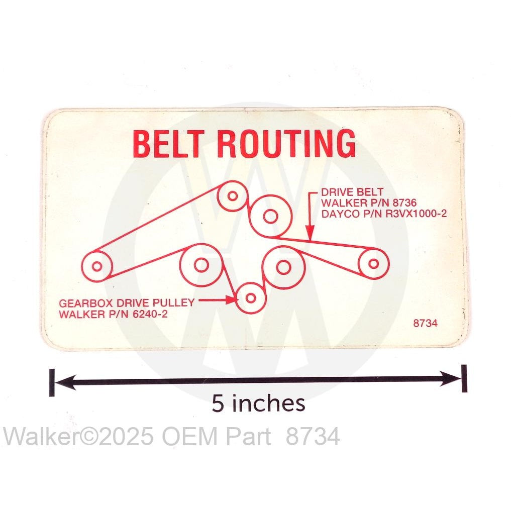 Walker Part # 8734 : DECAL, DRIVE BELT ROUTING/LEXAN