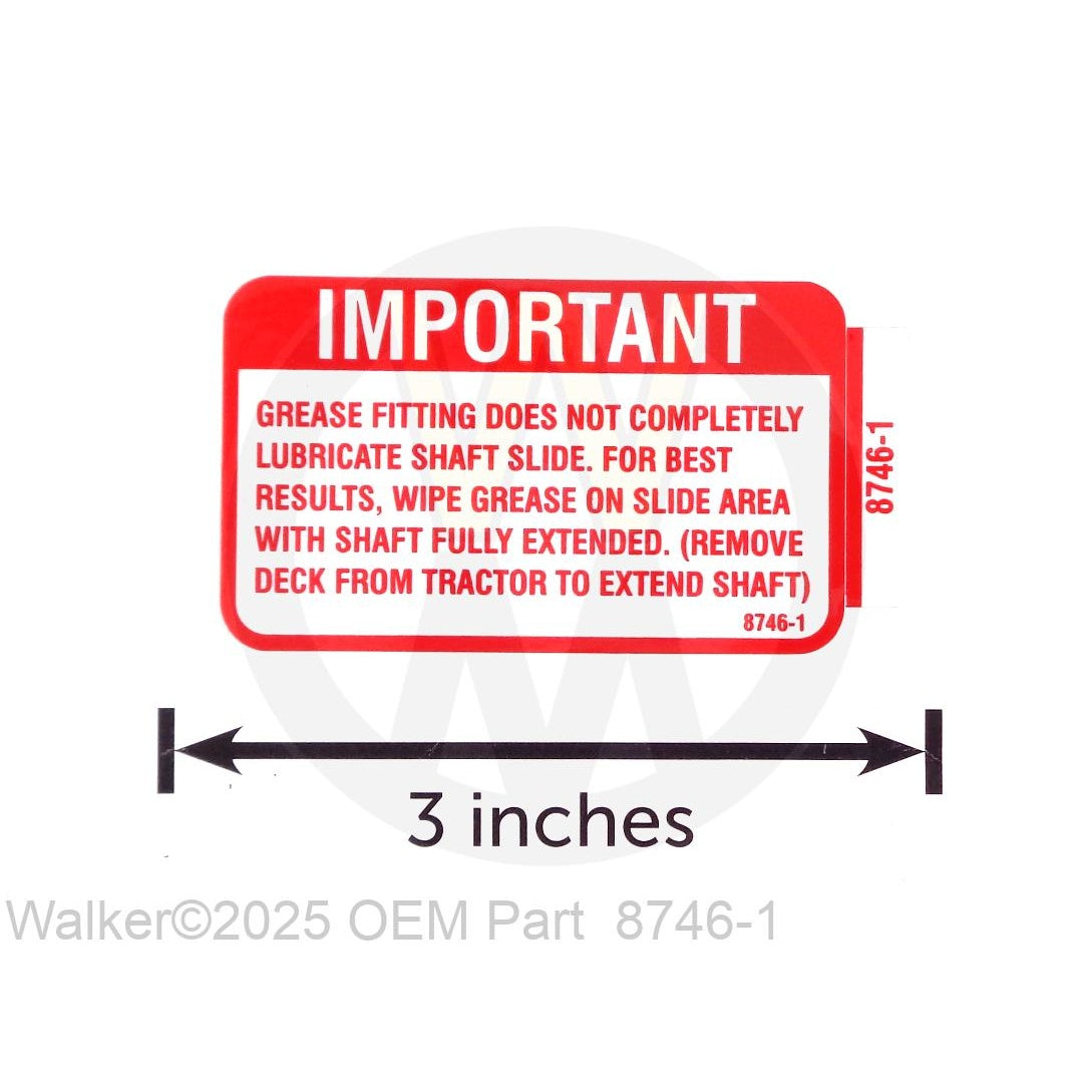 Walker Part # 8746-1 : DECAL, TELE/PTO SHAFT