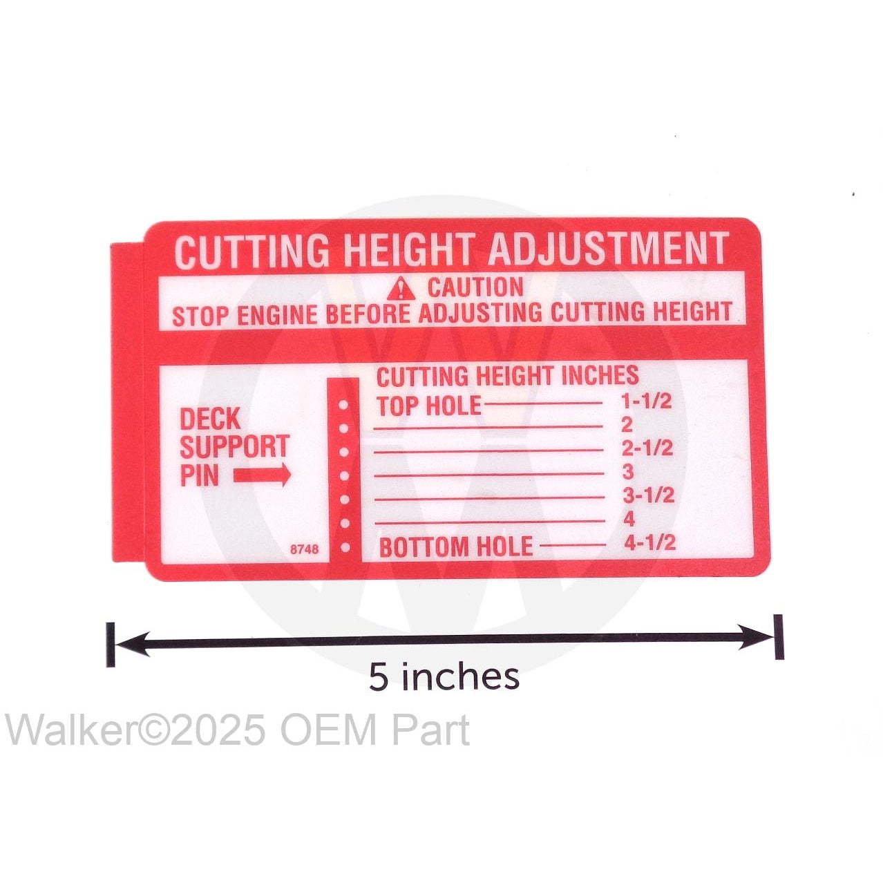 Walker Part # 8748 : (NR) DECAL, CUTTING HEIGHT ADJ./LEXAN