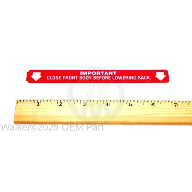 Walker Part # 8825 : (NR) DECAL, FRONT BODY CLOSURE/LEXAN