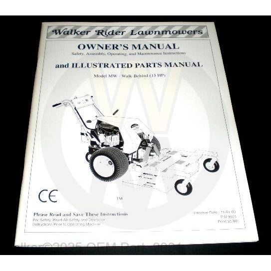 Walker Part # 9001 : OWNERS/PARTS MANUAL/MW15