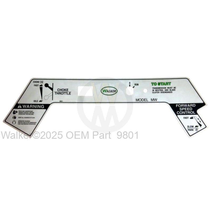 Walker Part # 9801 : DECAL, CONTROL PANEL/LEXAN