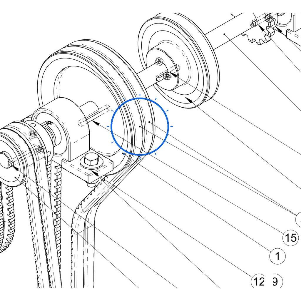 EcoLawn C-0028 Single Groove V-Belt Pulley(to Front Spreader) Ma 43 3/4 replacement part for ECO Series top dressers