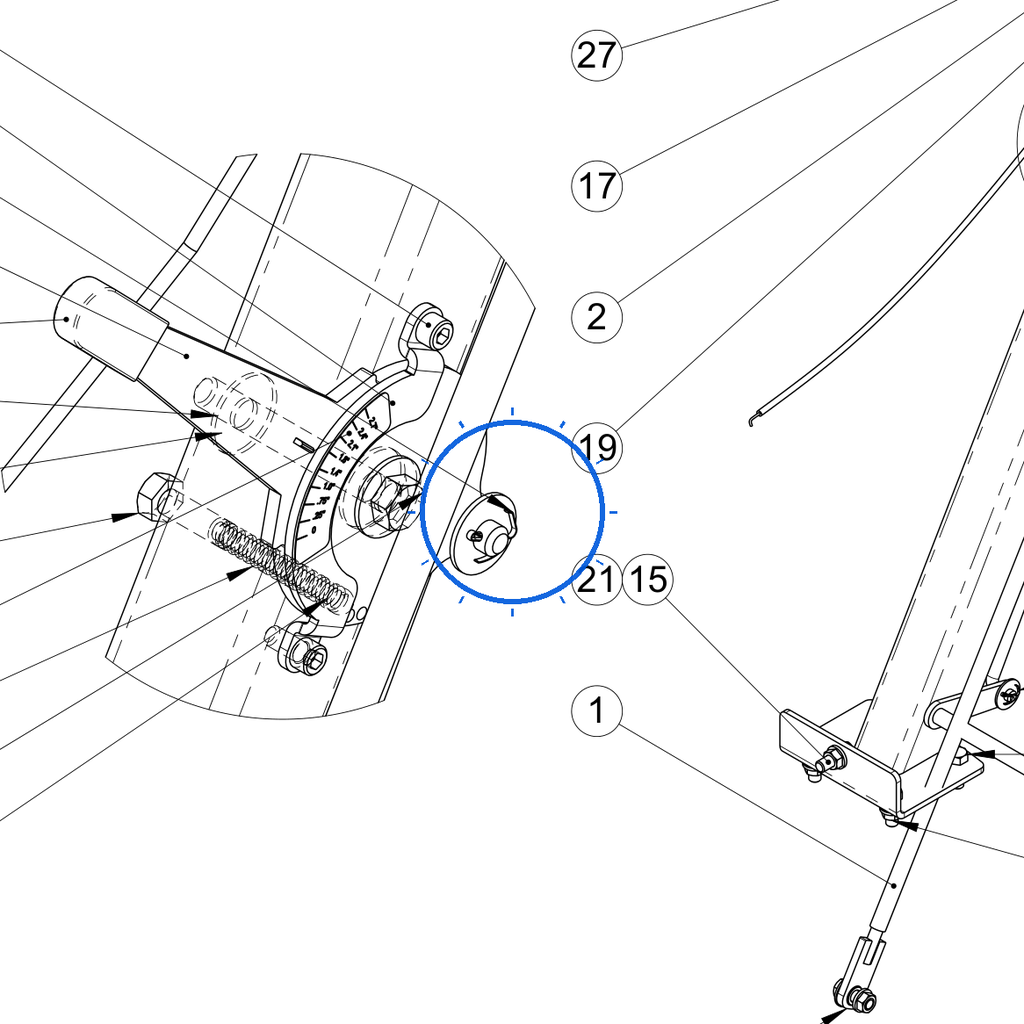 EcoLawn D-0017 Feed Trap Handle — Steering Column Assembly replacement part for ECO Series top dressers