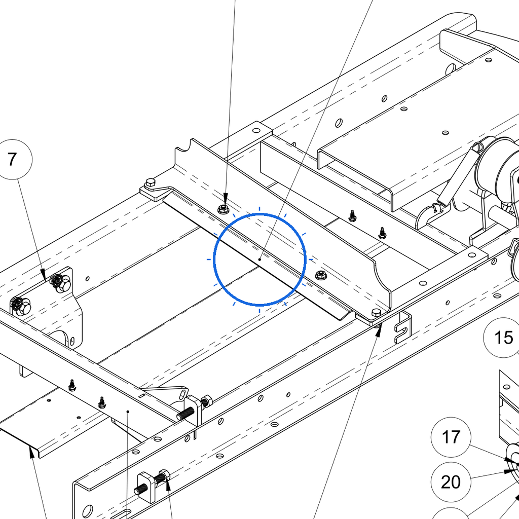 EcoLawn D-0162 Conveyor-Scrapper Lower — Frame Assembly replacement part for ECO Series top dressers