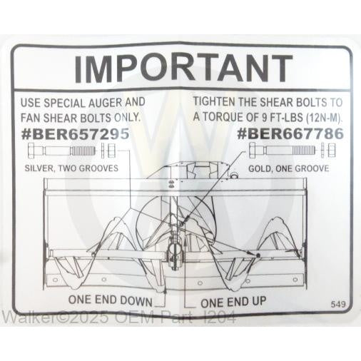 Walker Part # I204 : DECAL, AUGER POSITION (2500579)