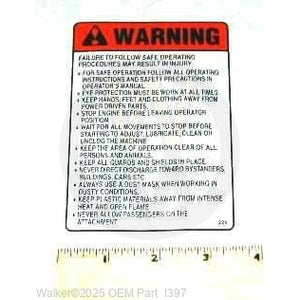Walker Part # I397 : DECAL, SAFETY PROCEDURES