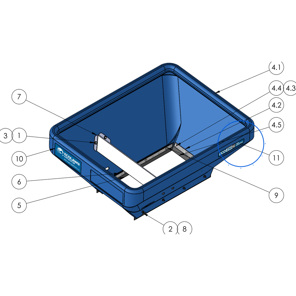 EcoLawn X-0262 Hopper Sticker ECO 250G — Hopper Assembly replacement part for ECO250-G and ECO250 (2025+) top dressers